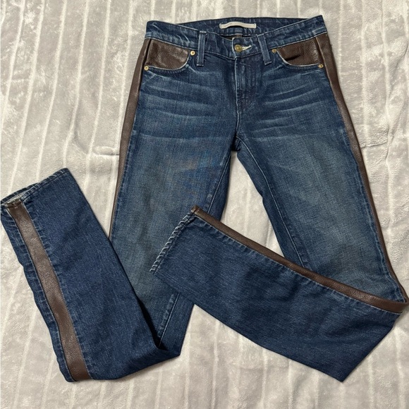Vince Denim - Vince Jeans Women Blue Denim with Faux Leather Pants Size 25